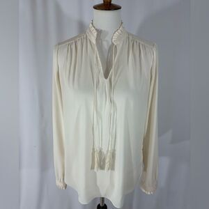 Lands End Long Sleeve Tassel Tie Blouse